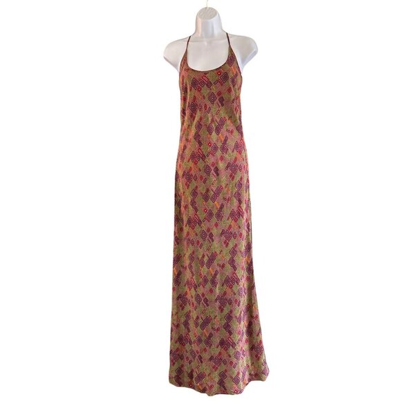 Karen Zambos Vintage Couture Psychedelic Geometric Silk Maxi Slip Dress Size 4 - Picture 1 of 7